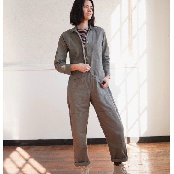 Gamine Workwear x Dickies Womens Miles Coveralls Size L 30”Inseam USA Made Olive - Picture 1 of 14